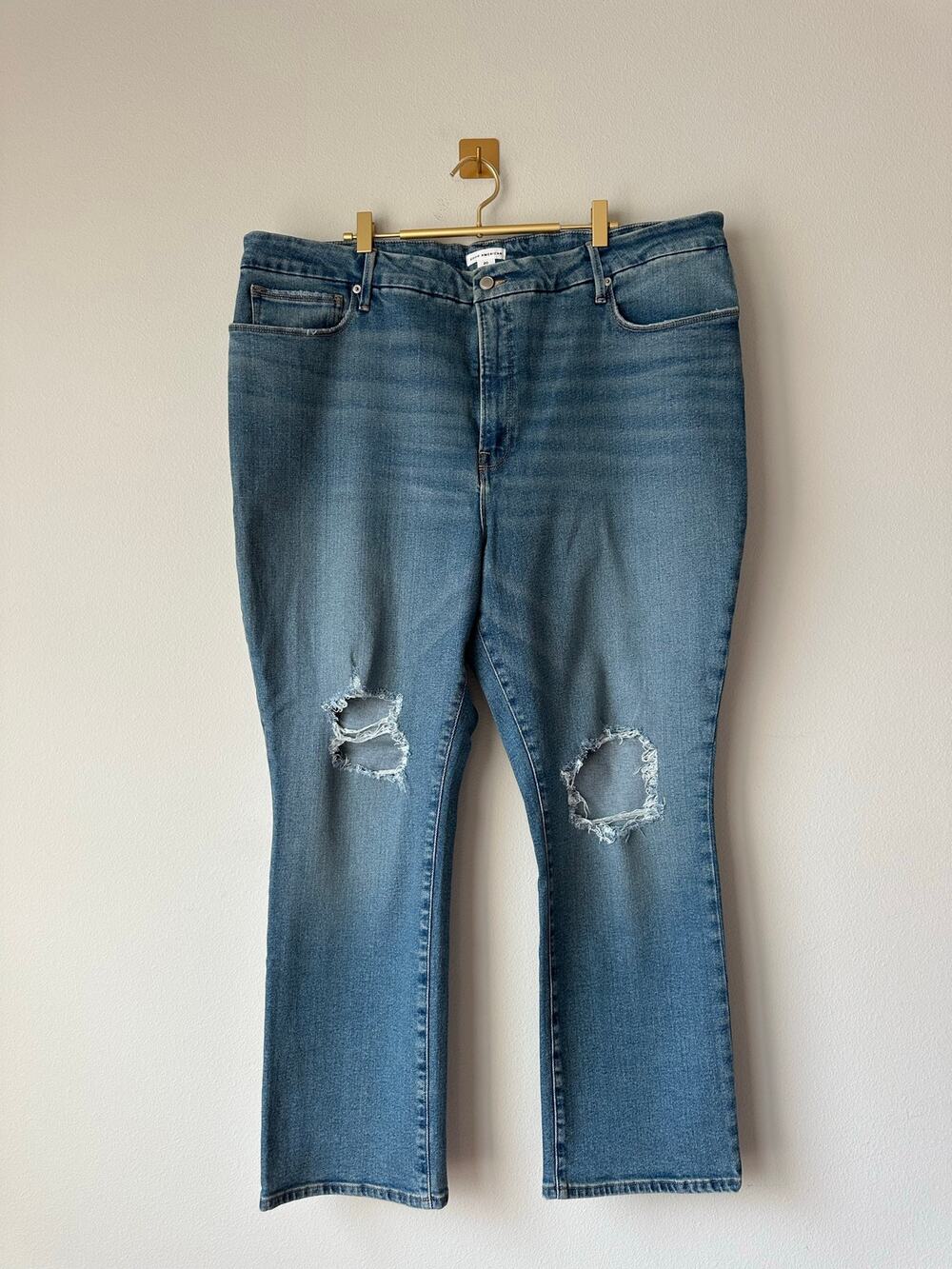Good American High Rise Straight Leg Distressed Jeans Size 20 Plus Blue Denim